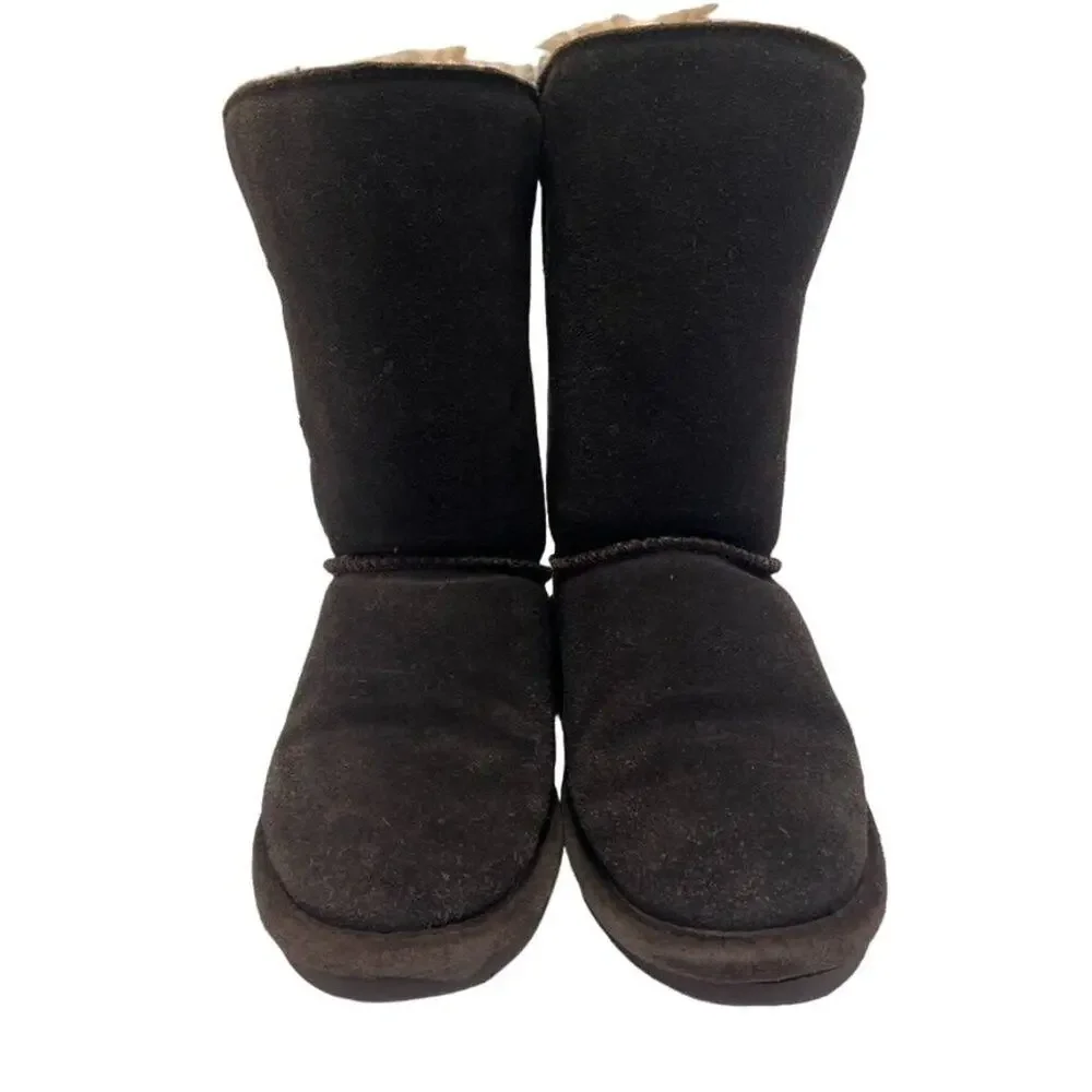 BEARPAW Boots Lori Girl Youth Size 4 Chocolate Brown Cow Suede Wool Blend lining